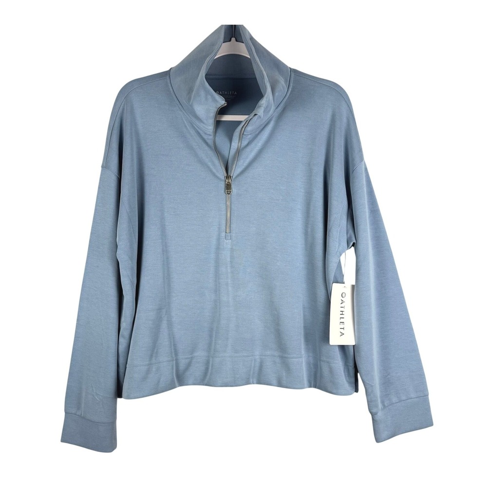 Athleta Womens XL Seasoft 1/4 Zip Blue Long Sleeve Pullover‎ Sweatshirt NWT